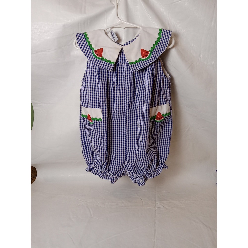 Vintage Samara Bubble Dress Watermelon Checkered Gingham  Collared 90's 18m